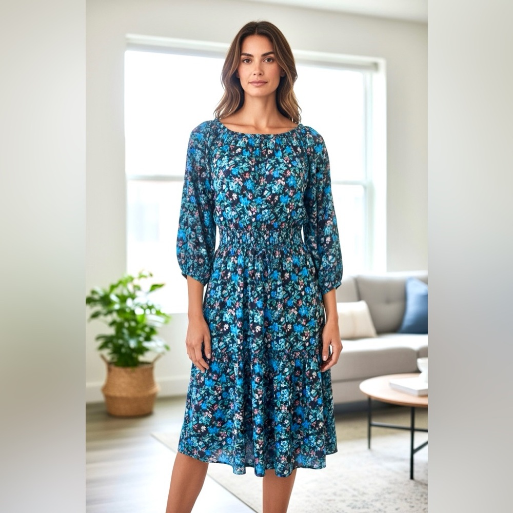 Club Monaco Blue Tie Front Sundress with Cowl Neck Final Sale